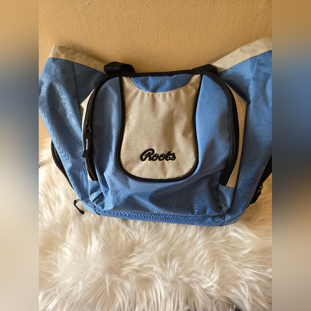 Roots Travel Bag Blue, Black and Gray Canvas With Pockets and Zipper